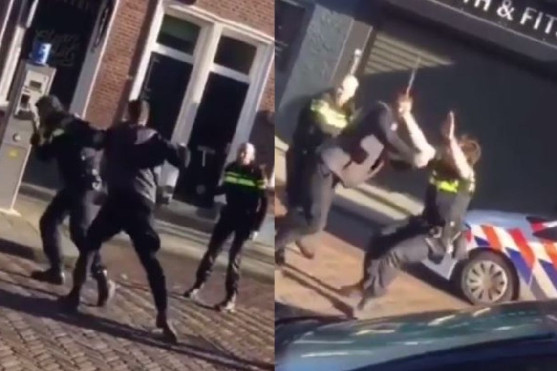 Naćpany Polak w Holandii demoluje samochody i bije się z policją [CAŁY FILM]