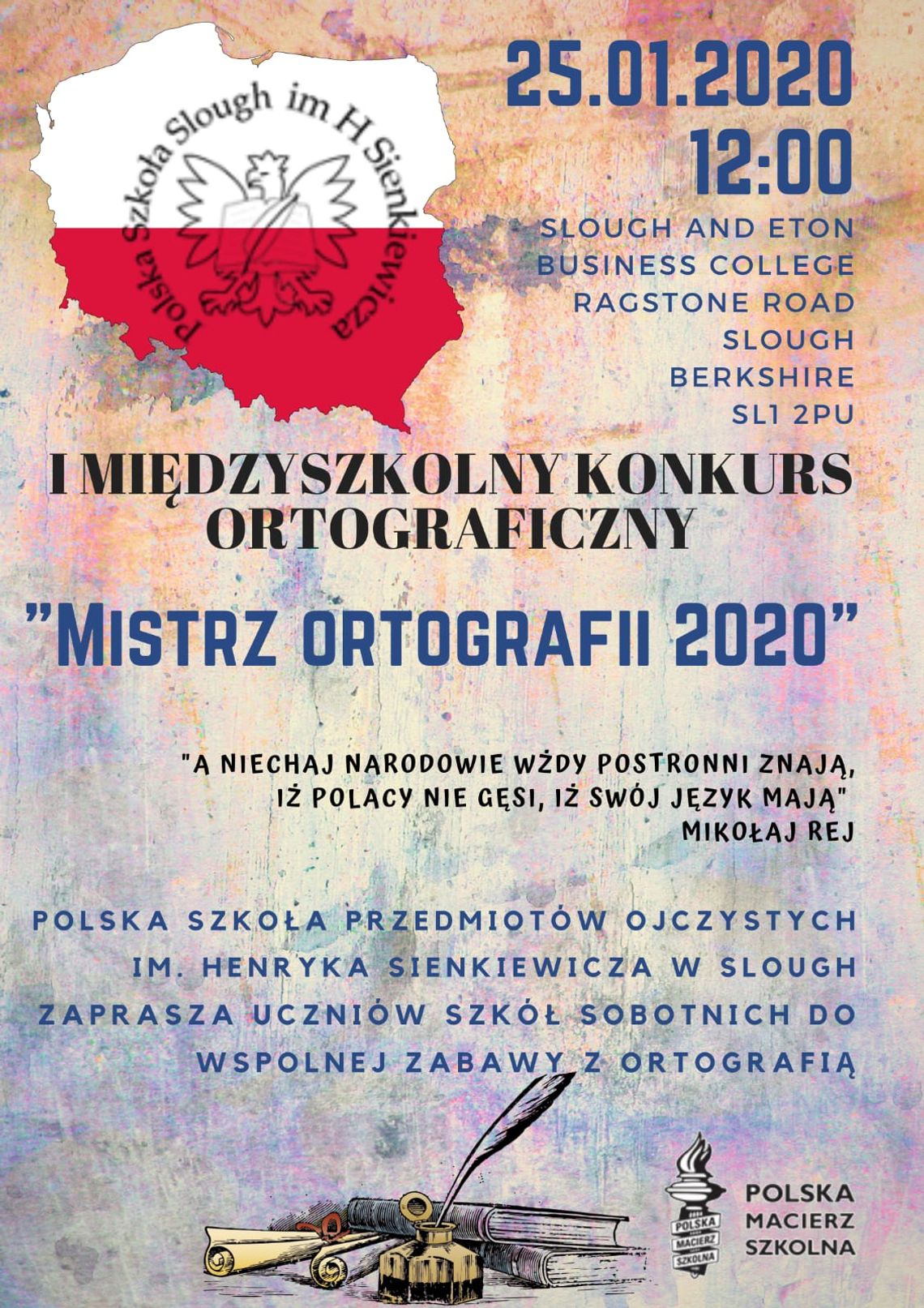 MIĘDZYSZKOLNY KONKURS ORTOGRAFICZNY MISTRZ ORTOGRAFII 2020