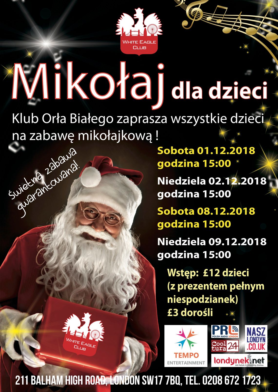 Mikołaj dla dzieci w Klubie Orła Białego 1,2,8 lub 9 grudnia 