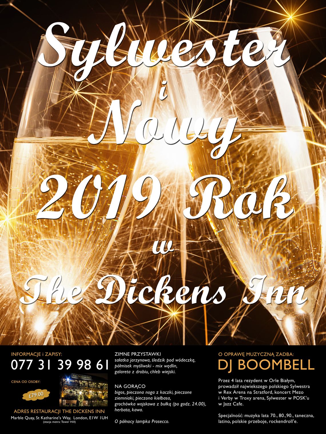 Sylwester i Nowy 2019 Rok w Londynie w The Dickens Inn